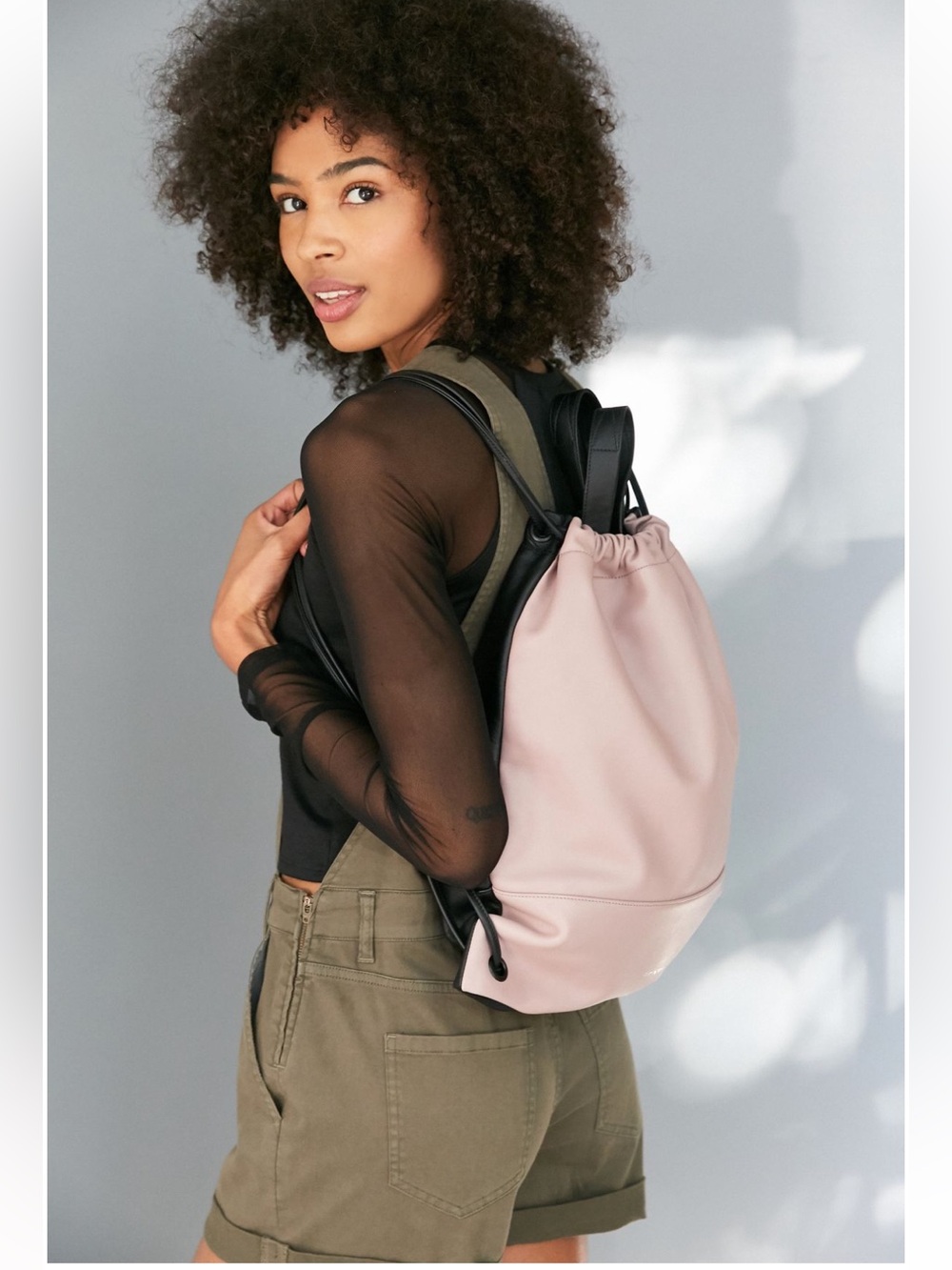 STATE Bags Lee Drawstring Backpack  blush pink / black leather